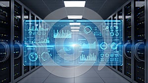 Data Center with Futuristic Data Visualization Interface