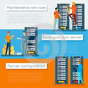 Data center and hosting vector banners set