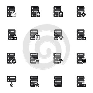 Data center hosting vector icons set