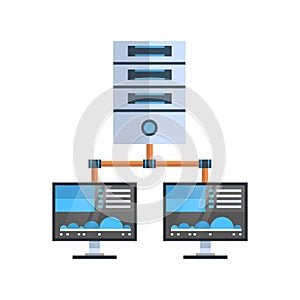 Data Center Icon Cloud Computer Connection Hosting Server Database Synchronize Technology