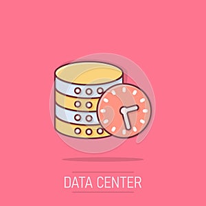 Data center icon in comic style. Clock vector cartoon illustration on white isolated background. Watch business concept splash