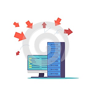 Data Center Internet Network Connection And Information Exchange Abstract Digital Concept. Server Room, Cloud Computing