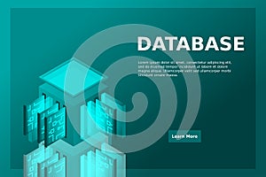 Data center isometric icon, database and cloud data storage concept, PCB slot, server room, cloud computing