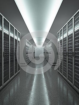 Data Center with long row of servers