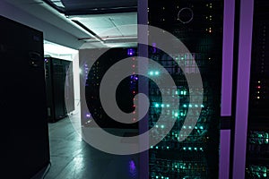 Data center with multiple rows of fully operational server racks