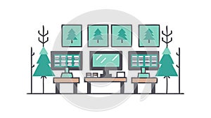 Data Center with Multiple Screens, Network Server Management. vector design Generative AI