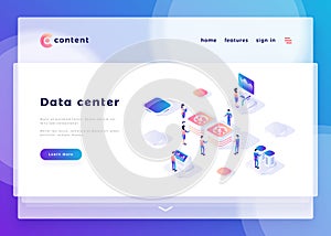 Data center office people and interact with computers.