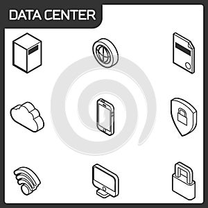 Data center outline isometric icons