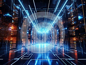 Data center with rack servers and supercomputers