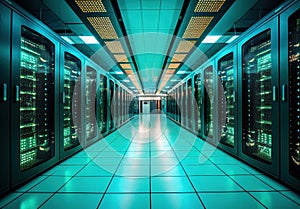 data center the room is filled with rows of servers - modern technology-54