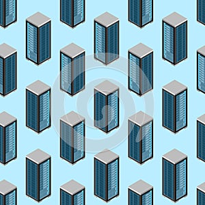 Data Center Seamless Pattern Background Isometric View. Vector