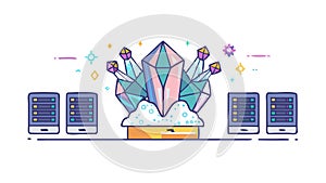 Data Center Security. Network protection, server integrity, digital safeguarding, abstract system, vector design Generative AI