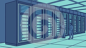 Data Center Security, Server Racks and Network Maintenance, vector design Generative AI