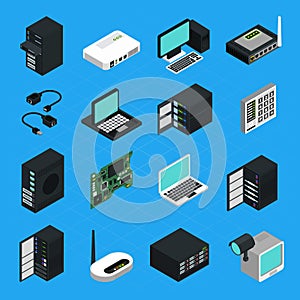 Data Center Server Equipment Icons Set