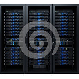 Data center server rack, transparent background