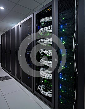 Data Center Server Racks with Network Cables