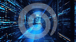 Data center server racks processing digital information