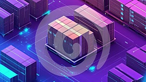 Data center server racks processing digital information