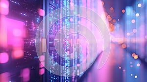 Data center server racks processing digital information