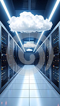 Data Center Server Room with Cloud Computing Concept and Digital Information Technology