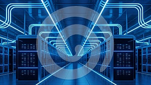 Data Center Server Room Modern Blue Network Infrastructure
