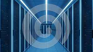 Data Center Server Room Modern Blue Technology Infrastructure