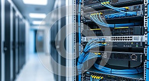 Data Center Server Room with Network Cables