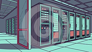 Data Center Server Room: Network Technology Infrastructure, vector design Generative AI