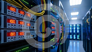 Data center server room with rows of computer equipment