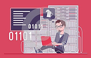 Data center server support service, system administrator busy at work
