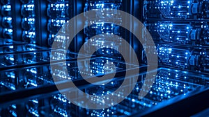 Data Center Servers Blue Lights, Network Technology, Computing