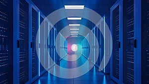 Data Center Servers Modern Server Room, Cloud Computing, IT