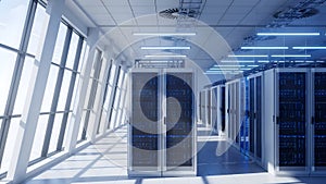 Data Center Servers Modern Server Room, Cloud Computing