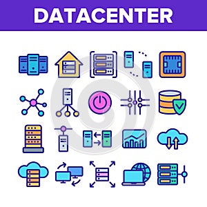 Data Center, Technology Linear Vector Icons Set
