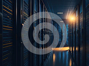 Data center technology server network. ai generative