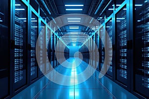 Data Center Visualization - Advanced Network Infrastructure System with Server Racks and Cloud Computing Technology