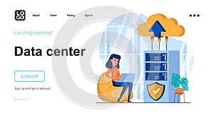 Data center web concept. Engineer works in server room