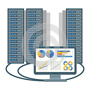 Data centre icon of computer and blocks vector illustration