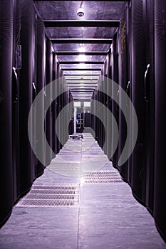 Data centre servers with network racks and terminal