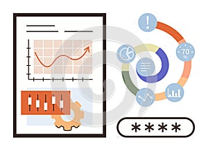 Data Analytics Dashboard with Charts, Graphs, and Circular Process Infographic