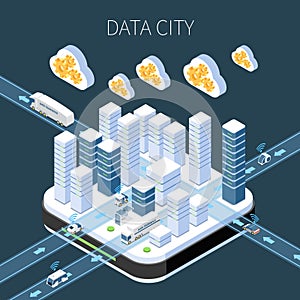 Data City Isometric Composition