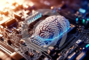 data cloud cybersecurity interface technology futuristic board neuroscience microchip circuit brain wireframe information