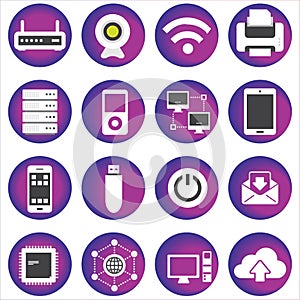 Data cloud digital technology Icons 20 set. Flat icon set of creative science tech process, network web security, website and vide