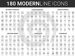 Data cloud digital technology vector illustration, flat thin line icon set of creative science tech process, network web