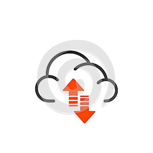 Data cloud icon. Backup and restore sign. Backup and restore data cloud. Upload to and download from data cloud. Internet traffic