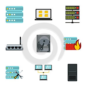 Data cloud icons set, flat style