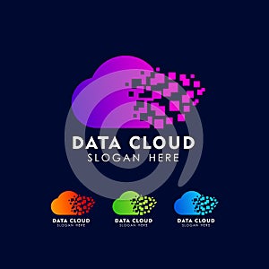 Data cloud logo design template. pixel cloud logo design.