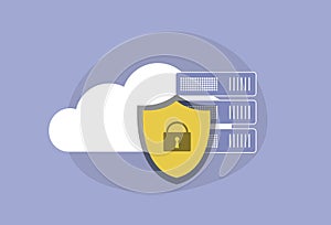 Data cloud security vector icon concept. Cloud computing technology protects personal information, encrypts secure data