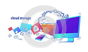 Data cloud storage computer app online synchronization security database concept horizontal sketch doodle