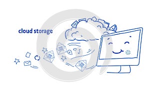 Data cloud storage computer app online synchronization security database concept horizontal sketch doodle